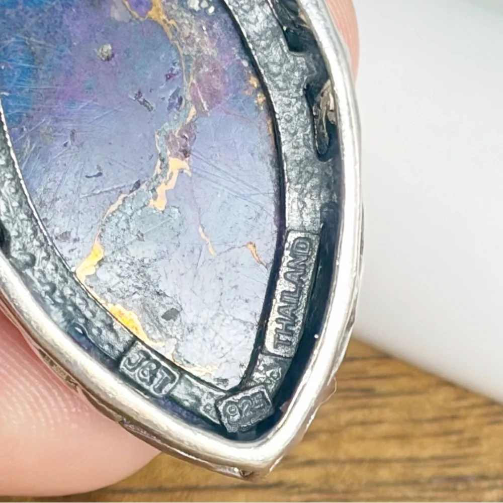Vintage Sterling Silver 925 Purple Copper Turquoise Pendant Marquise Southwest